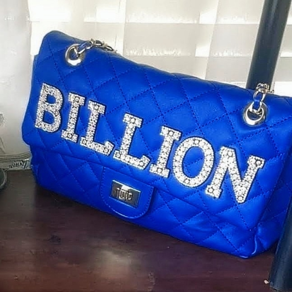 Women's Billion Quilted Messenger Bag Royal Blue & Gold Hardware Sz. M